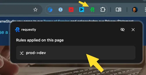 Requestly extension rule applied notification